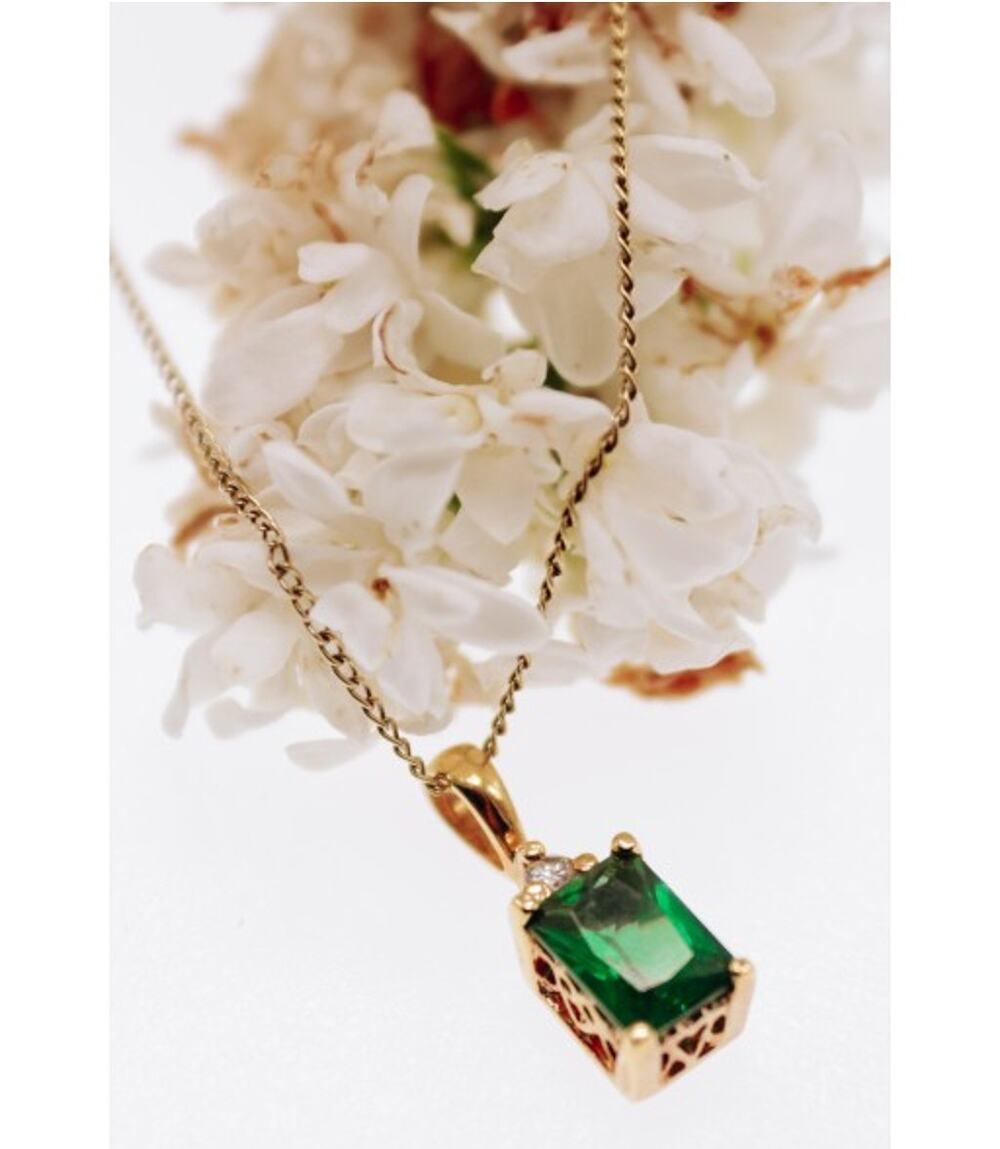 925 Sterling Silver Gold Plated Emerald & Goshenite Chain With Pendant